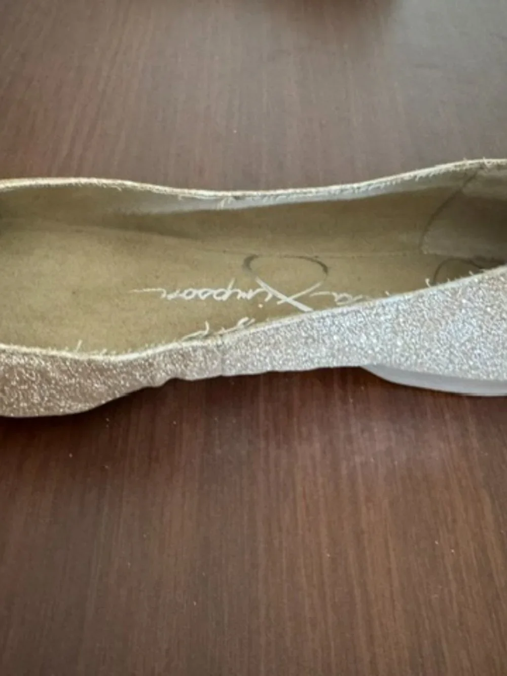 Jessica Simpson Gold Glitter Rhinestone Bow Flats Square Toe Size 6M